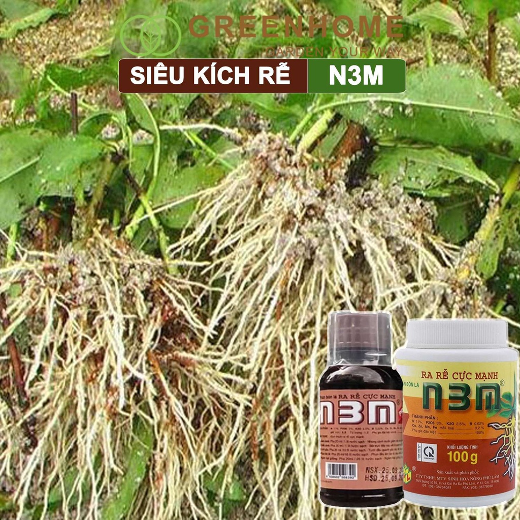 Thuốc kích rễ N3M, chai 100ml, siêu ra rễ, giâm, chiết cành, ngâm hạt giống |Greenhome