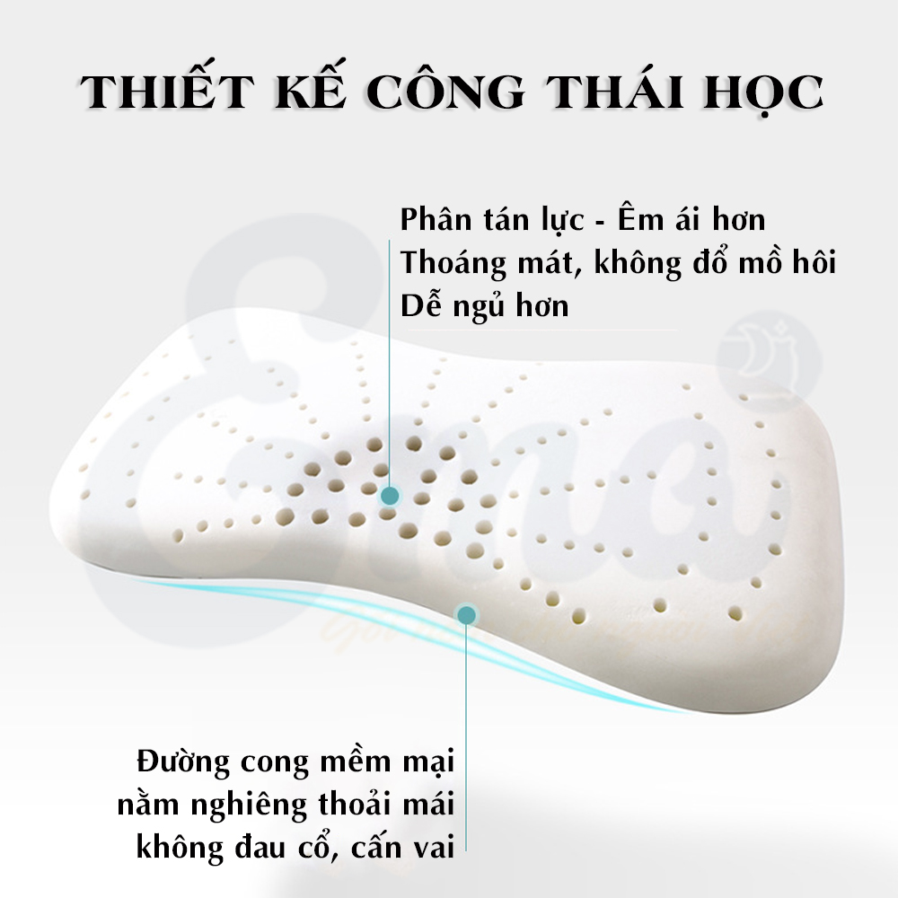 Gối cao su non trẻ em thiết kế công thái học cho bé từ 1-6 tuổi - Hàng cao cấp với ruột gối đục lỗ thoáng khí