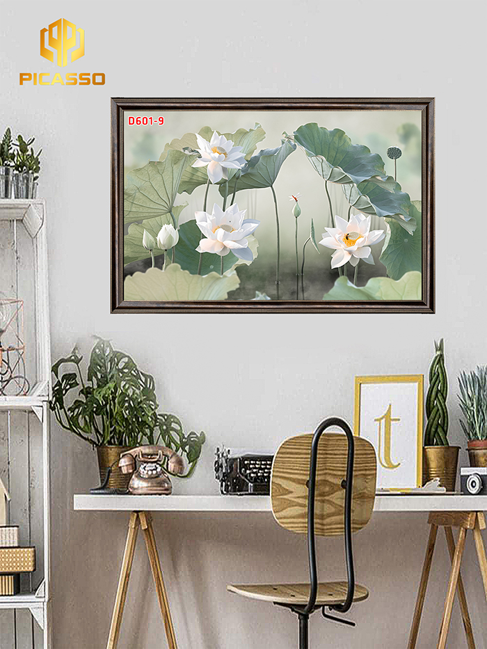 Tranh kính cường lực Hoa sen D601 09