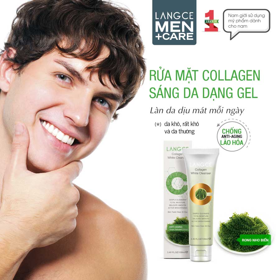 COLLAGEN WHITE CLEANSER RỬA MẶT TRẮNG DA GIỮ ẨM RONG NHO CHO NAM