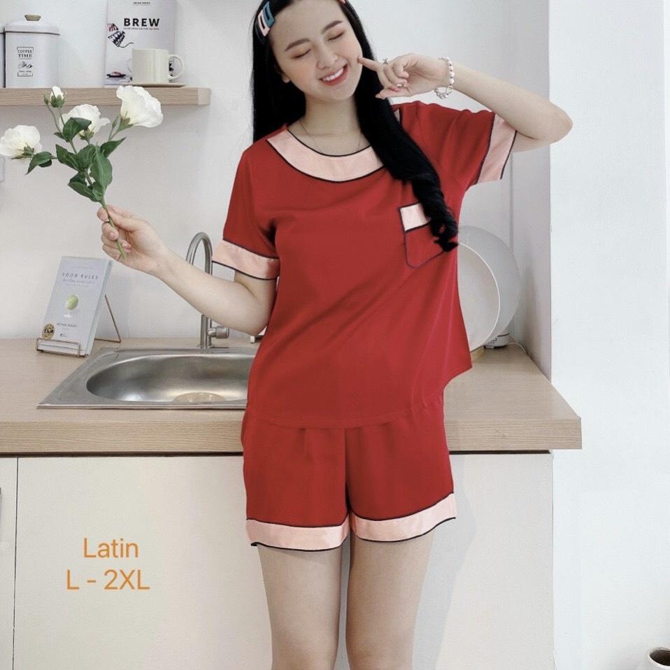 Đồ ngủ nữ, bộ đùi mặc nhà Pijama cổ tròn, chất lụa latin loại 1 mềm mịn mát