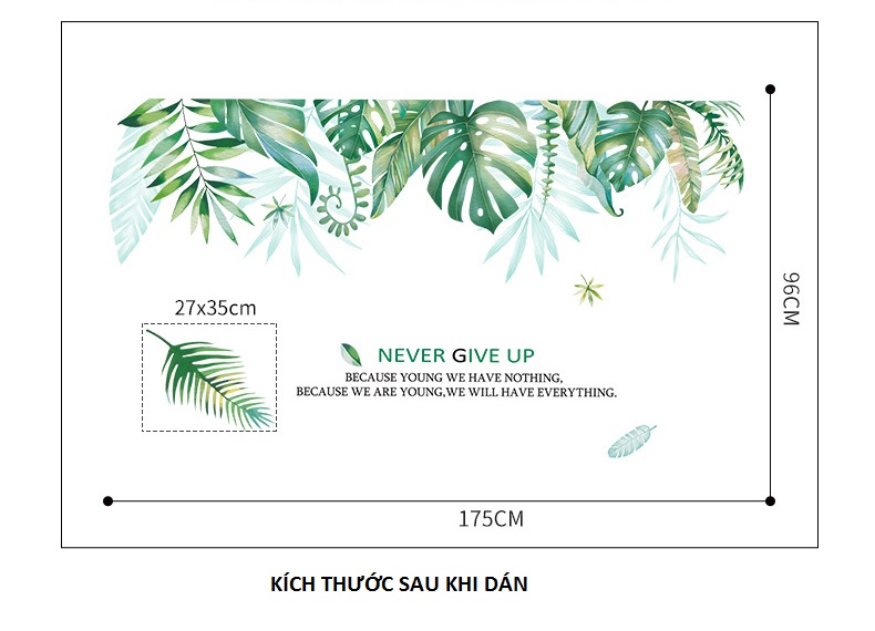 Decal dán tường Giàn lá 3D phong cách Hàn Quốc - Never Give Up