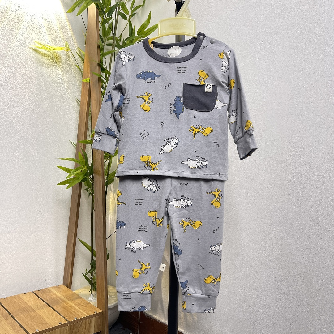 Bộ dài tay bé trai xuất Hàn 3-12 tháng màu sắc tươi sáng hình ngộ nghĩnh vải cotton dày dặn