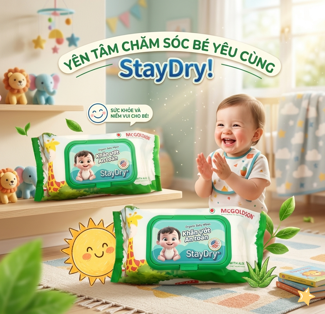 Combo 2 gói khăn ướt an toàn StayDry tặng 1 khăn ướt cùng loại 100T