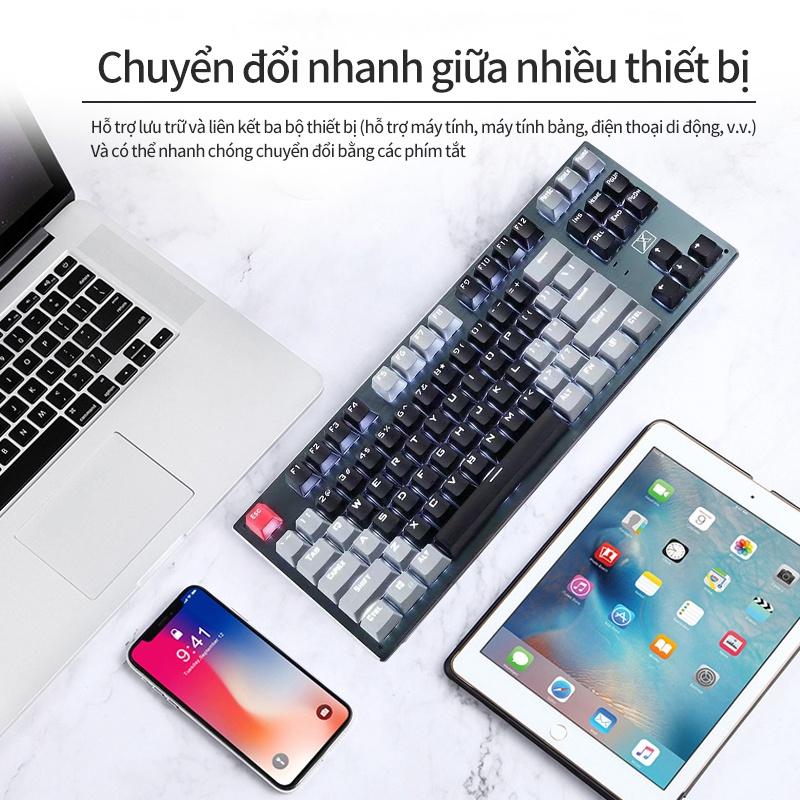 Bàn phím cơ không dây bluetooth 87 phím ba chế độ phối màu đa năng thời gian pin dài kết nối được với nhiều thiết bị