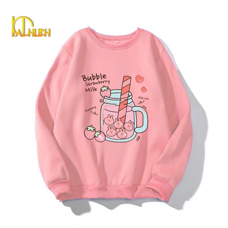 ÁO SWEATER NỮ IN BUBBLE STRAWBERY MILK NHIỀU SIZE NHIỀU MÀU LỰA CHỌN VẢI NỈ BÔNG