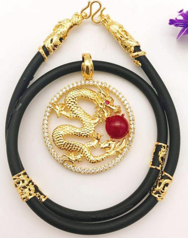 Dây chuyền nam mặt tròn Rồng Nhả Ngọc mạ Vàng 24k MD14