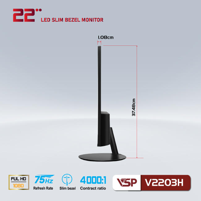 Màn hình VSP V2203H 22inch (21,5&quot; VA FHD 75Hz, HDMI+VGA+Audio 3.5) - Hàng chính hãng TECH VISION phân phối