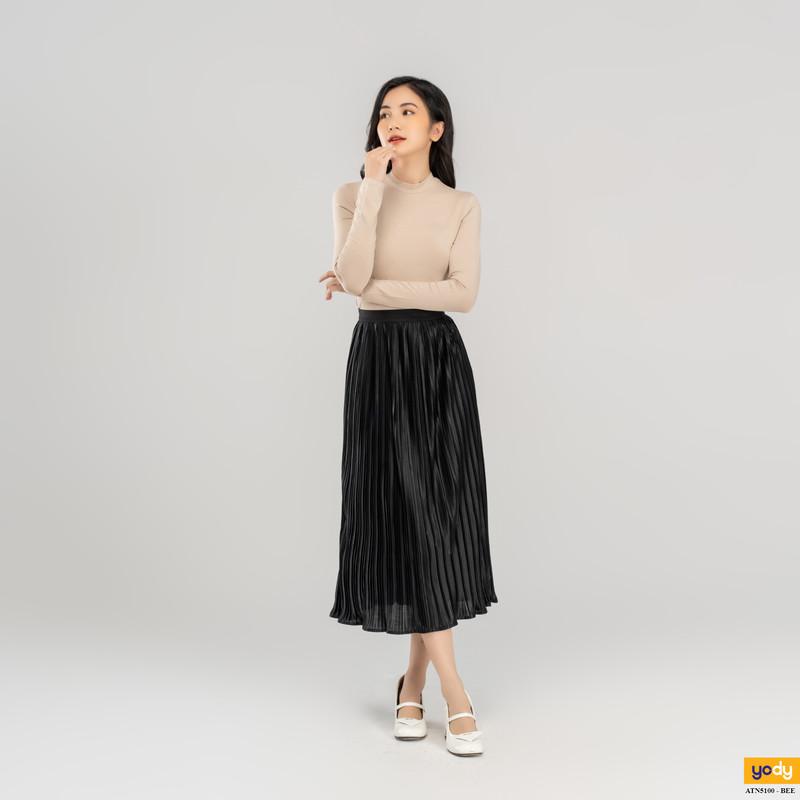 Áo thun nữ YODY giữ nhiệt thu đông cổ 3cm visco ATN5100