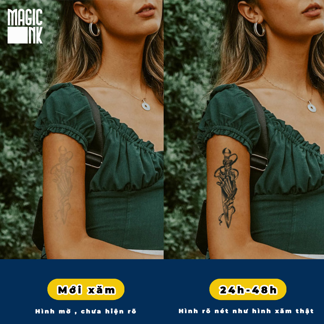 Hình xăm dán tạm thời 15 ngày Magic Ink - mz23 - xăm giả đẹp & ngầu y xăm thật, chống nước 100%