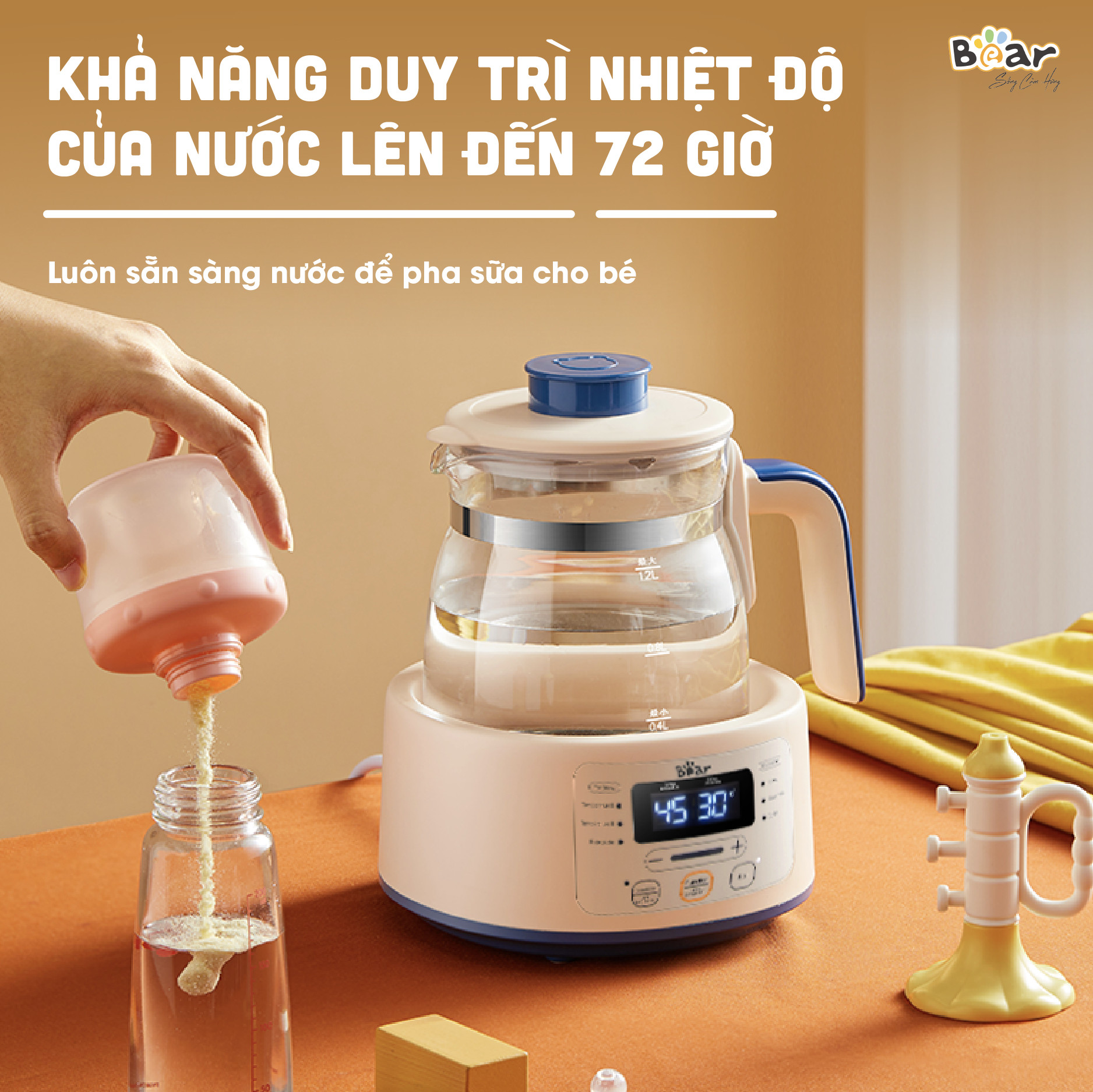 Máy Hâm Sữa Đun Nước Bear Đa Năng Thông Minh Khử Clo Pha Sữa An Toàn Cho Bé - D12D1 - Hàng Chính Hãng Bảo hành 18 Tháng