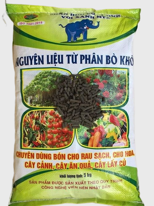 Bao 5kg Phân Hữu Cơ Vi Sinh Voi Xanh MTX- Nguyên Liệu Từ Phân Bò Khô - Chuyên Dùng Bón Cho Rau Sạch, Cho Hoa, Cây Cảnh