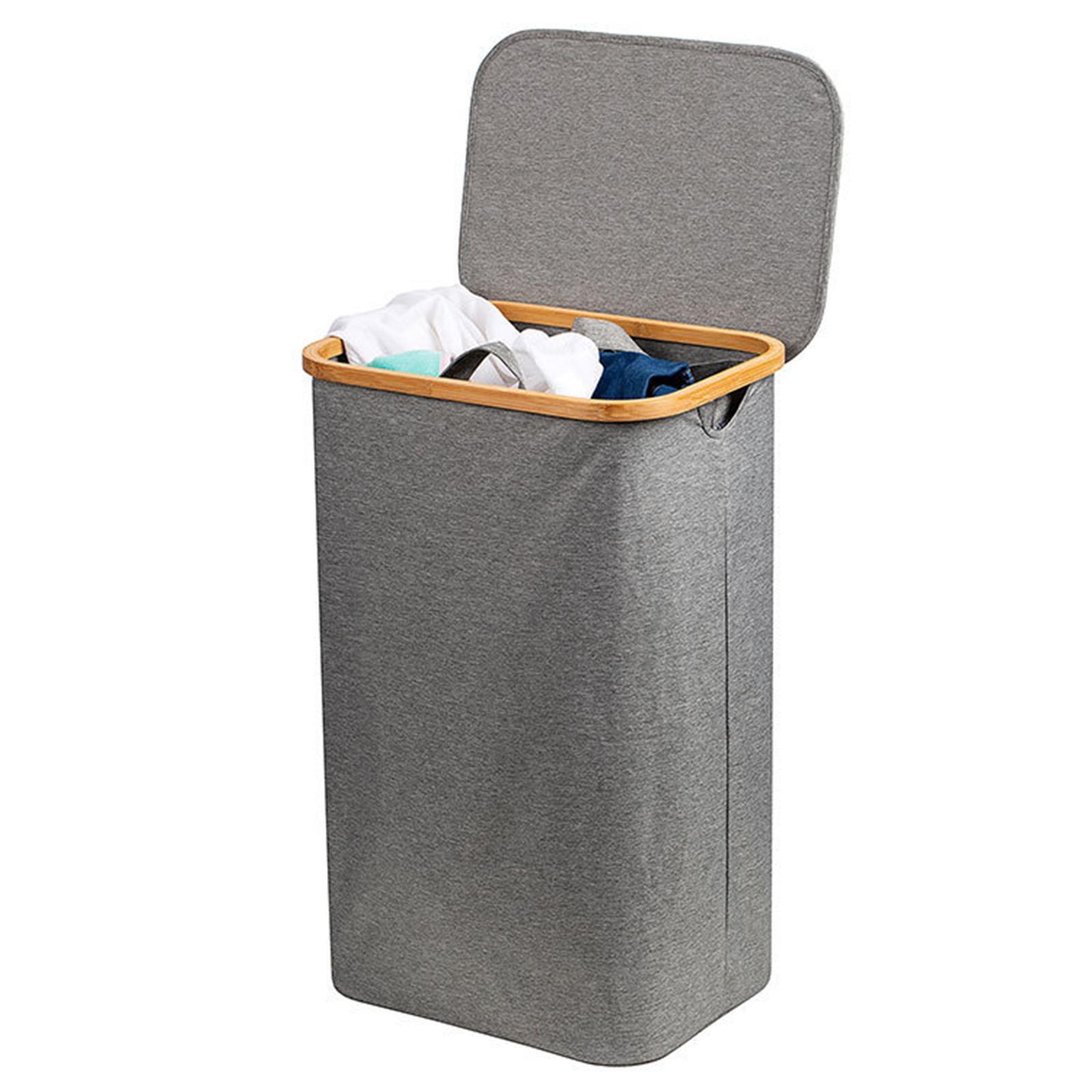 Grey Laundry Basket with Lid Organizer Clothing Clothes for Bedroom Bathroom