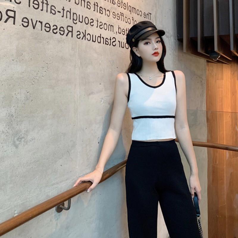 Áo dệt kim sát nách thiết kế cổ chữ V nữ tính