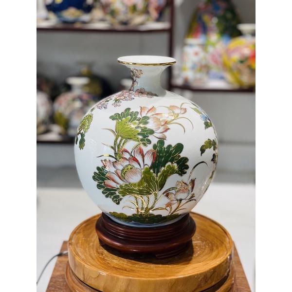 Bình hút tài Lộc H30cm, vẽ vàng kim. Gốm sứ Bát Tràng cao cấp.