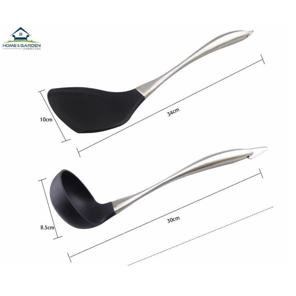 Bộ 3 dụng cụ nấu ăn silicone chịu nhiệt, cán inox 304 cao cấp Home & Garden... Mới !!!