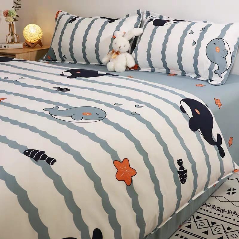 Bộ chăn ga gối Cá voi 100% Cotton Poly cao cấp - Hàng xuất khẩu