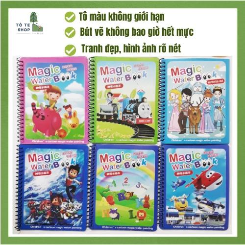 Đồ Chơi Ảo Thuật Tranh Tô Màu Nước Ma Thuật, Magic Water Book,Tranh nước tự xoá đa dạng chủ đề, sách tập tô thần kì cho bé