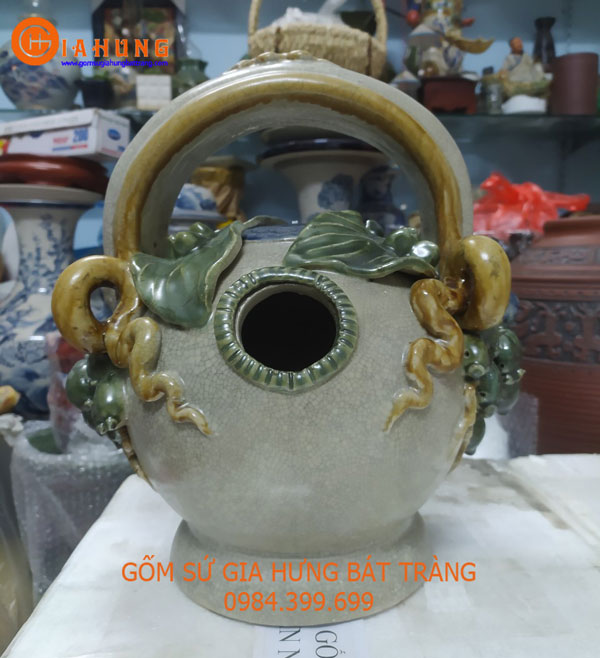 Bình vôi men rạn đắp trầu cau size đại cao 52cm