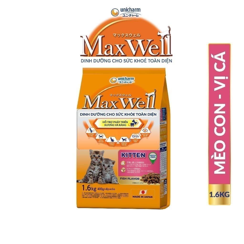 Thức ăn hạt cho mèo con MaxWell - Vị cá 1.6kg