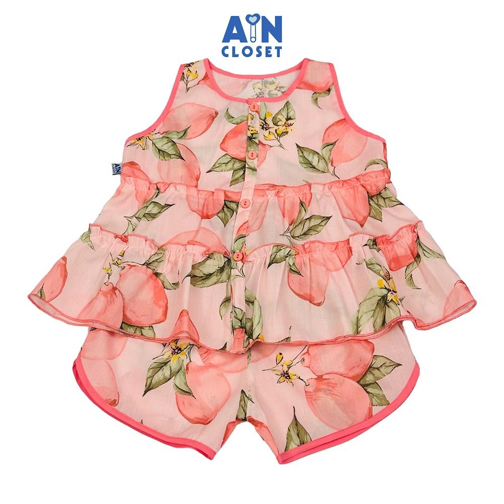 Bộ quần áo Ngắn bé gái họa tiết Đào Tiên Hồng cotton - AICDBGYTTFAD - AIN Closet