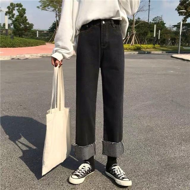 Quần Jeans đen ống suông ulzzang có bigsize / Quần Jeans cạp cao QC