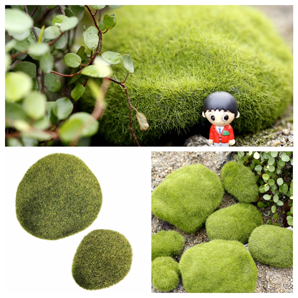 Combo 3 viên đá giả phủ rêu xốp trang trí tiểu cảnh, chậu hoa lan, làm terrarium