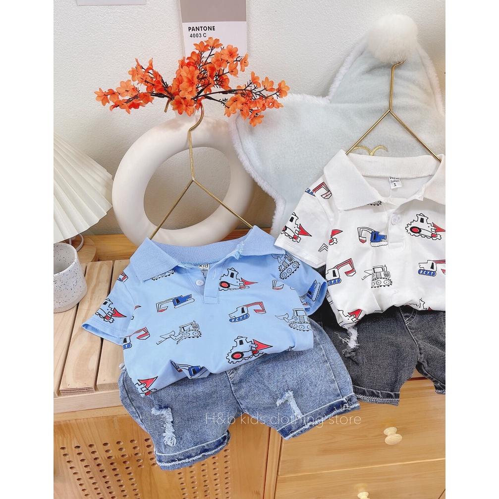Bộ cộc tay bé trai, bộ áo cổ bẻ cotton quần jean chô bé 10-20kg