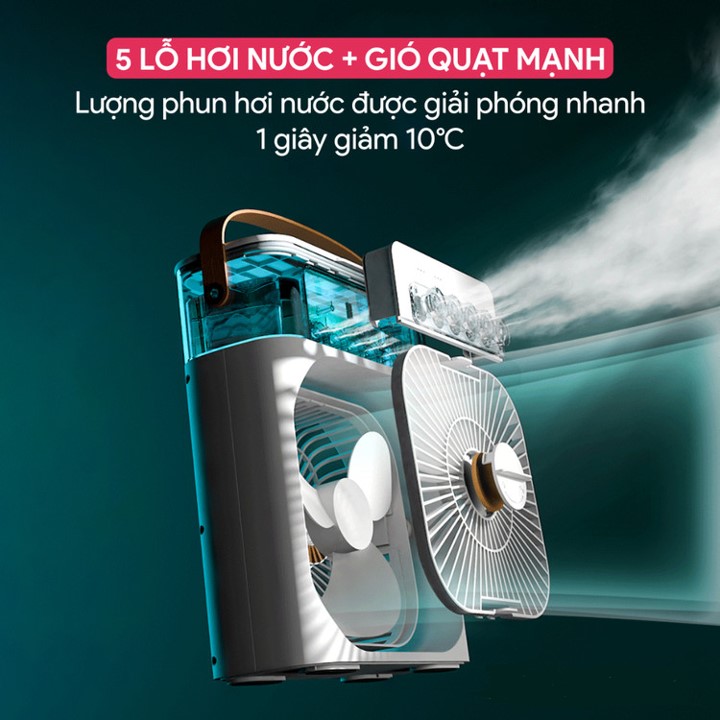 Quạt Phun Sương Mini Làm Mát 600Ml Có Chế Độ Hẹn Giờ Thông Minh Tích Hợp Đèn Led