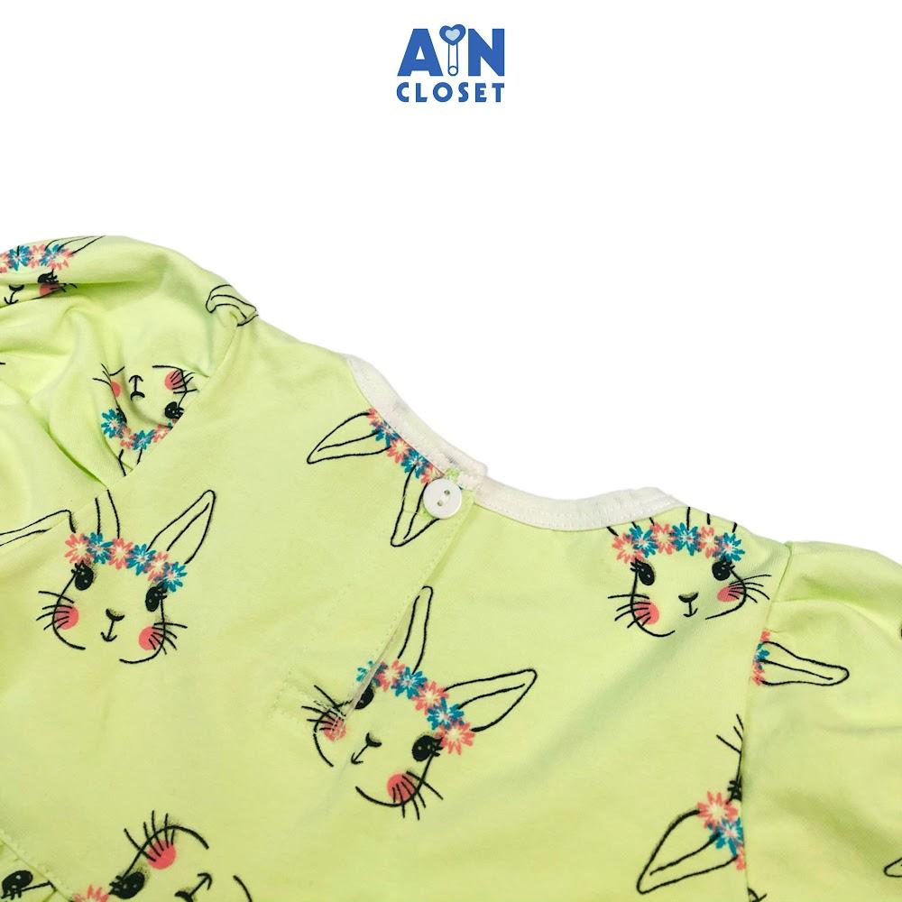 Bộ quần áo ngắn bé gái họa tiết Thỏ xanh cốm thun cotton - AICDBGUSCOJR - AIN Closet