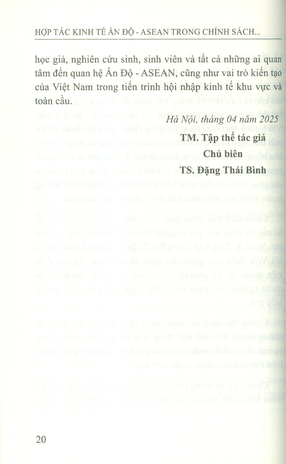 Hợp Tác Kinh Tế Ấn Độ - ASEAN Trong Chính Sách Hành Động Hướng Đông Của Ấn Độ (Sách Chuyên Khảo)
