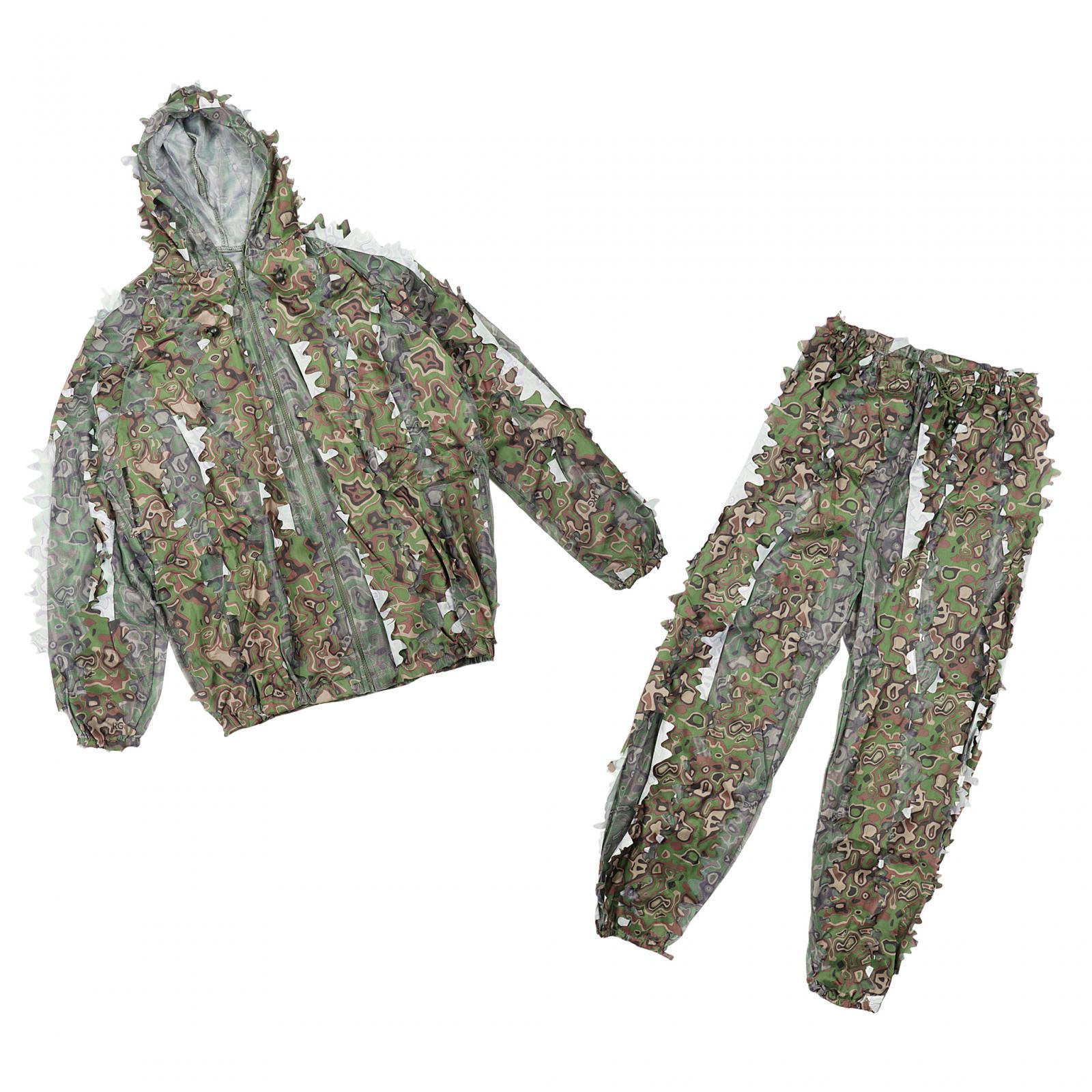 3D Leaves Ghillie Suit Set Woodland Hunting Jacket Pant Forest Adventure Clothes Summer Clothing Camouflage for Farming Hiking Jungle Adults