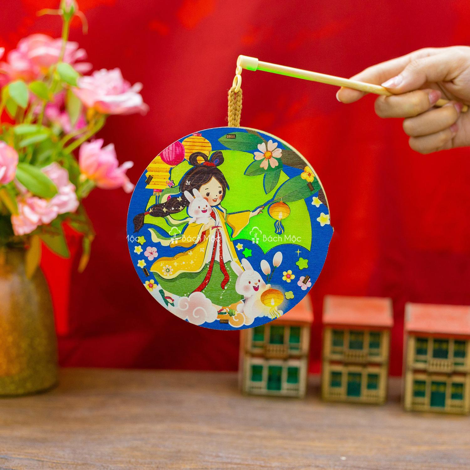 Lồng Đèn Trung Thu Gỗ 2 Mặt Màu - Bách Mộc - Chị Hằng