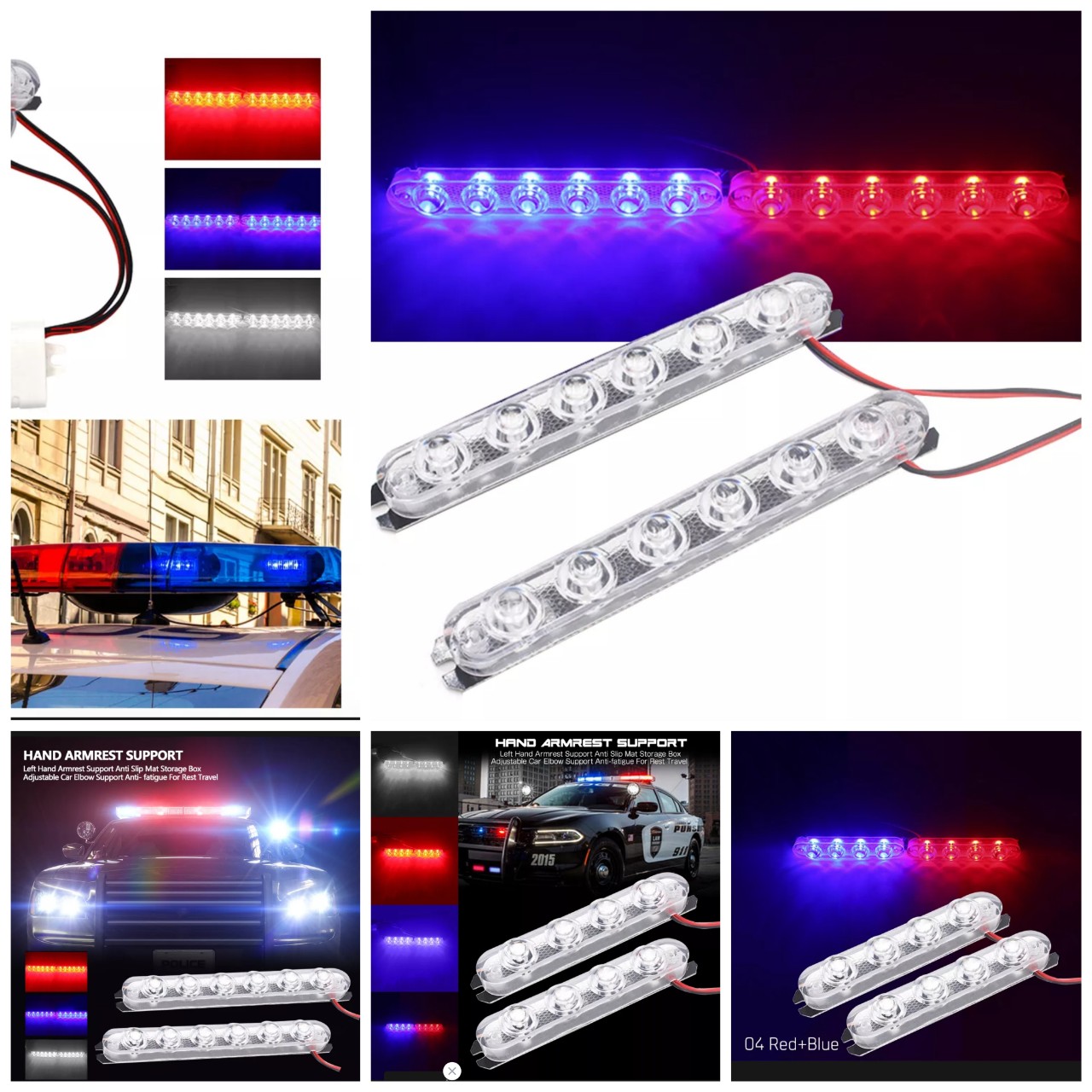 Bộ đèn chớp nháy xanh đỏ 12 led mẫu mới ánh sáng mạnh lắp xe máy ô tô 12v