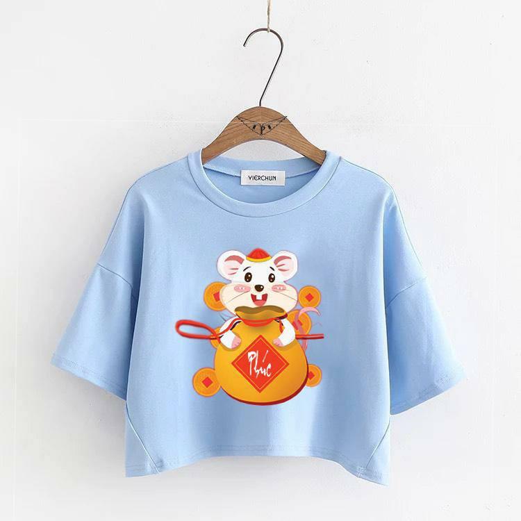 Áo croptop bé gái hình Chuột Tết cho mẹ và bé diện mùa xuân chất thun cotton xinh mát