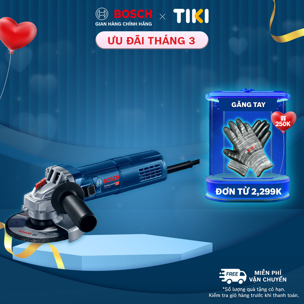 Máy mài góc nhỏ BOSCH GWS 9-125 - Tặng kèm 2 Đá mài + cắt - SOLO