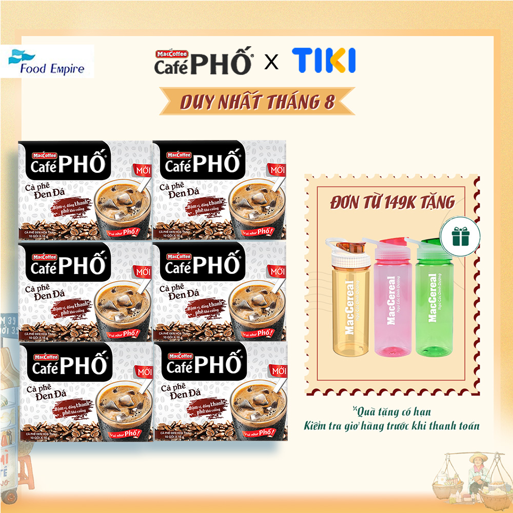 Combo 6 Hộp Cà phê Phố Đen Đá - Maccoffee (hộp 10 gói x 16g)