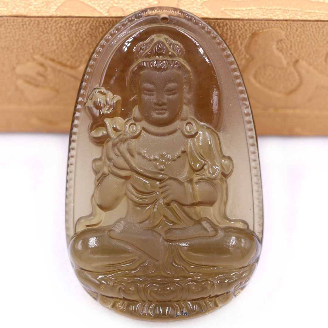 Mặt Phật Đại thế chí lai đá obsidian  1.9cm x 3cm  kèm vòng cổ dây chuyền inox vàng + móc inox vàng, Phật bản mệnh, mặt dây chuyền