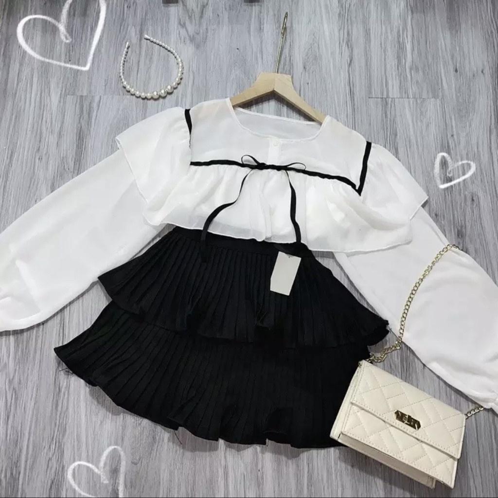 Áo sơ mi nữ công sở dài tay tay màu trắng đi học sinh cổ tròn dáng rộng_390