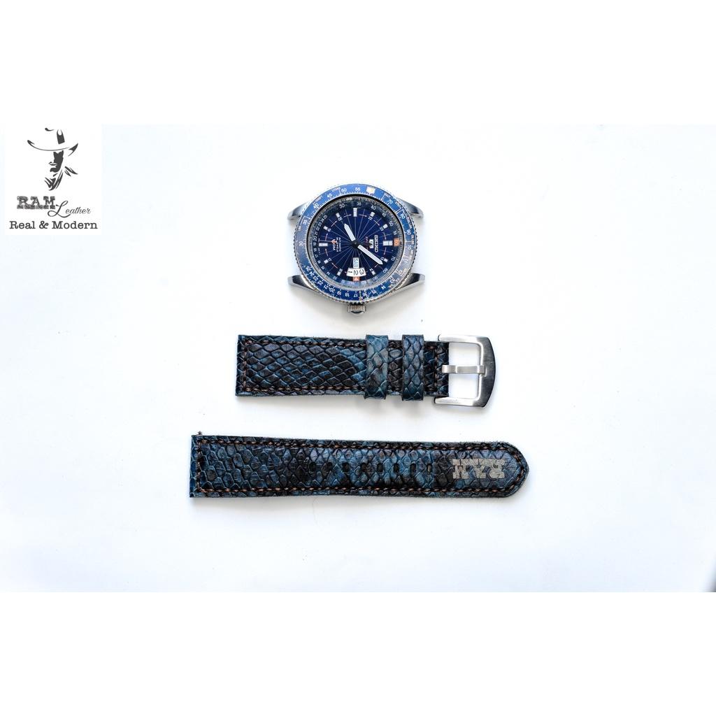 Dây đồng hồ da dê handmade bền chắc cao cấp xanh dương navy RAM 1998 - tặng khóa chốt và cây thay dây