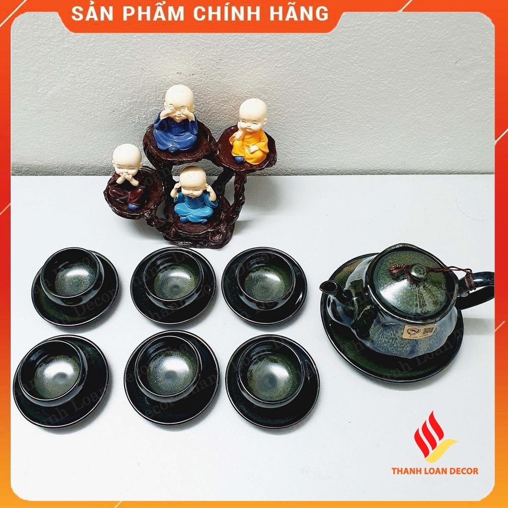 Bộ ấm chén uống trà cao cấp loại 1 - Men hỏa biến - In logo nổi dưới đáy - Gốm sứ Bát Tràng