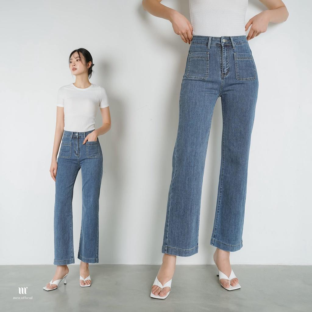 Quần jean nữ Méo shop lưng cao ống loe có túi chất jean cao cấp 3802-1