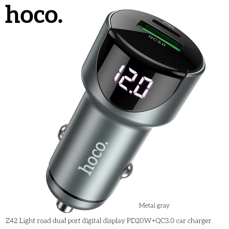 Tẩu sạc 20W (Type C + USB) Hoco Z42 sạc nhanh cho điện thoại Samsung/ iP Hàng chính hãng