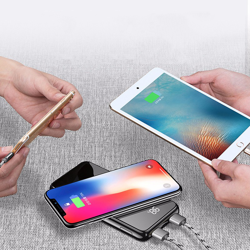 Sạc Dự Phòng Không Dây Pisen Wireless Charging  8000mAh ( Mặt kính, 2x USB Smart, Fast, Micro, LCD)- (TS-D252), hàng chính hãng
