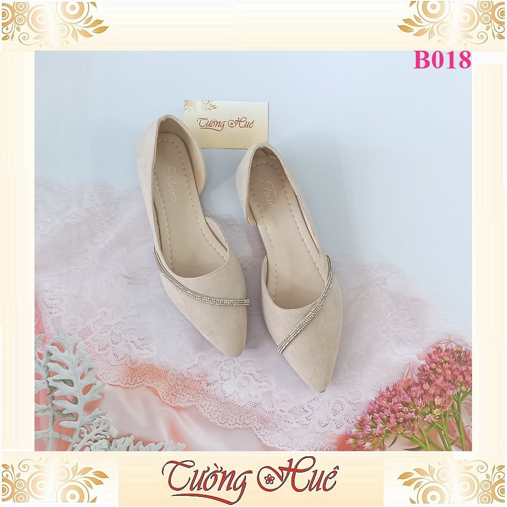 Giày Bệt Búp Bê Nữ Mũi Nhọn Khoét Eo Đính Đá - Hàng Quảng Châu - B018