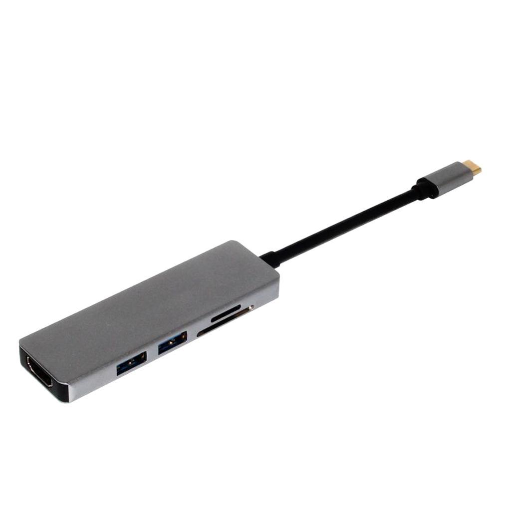 Aluminium USB C 3.1 Hub 5 in 1 Adapter USB 3.0 + HDMI+ Card Reader Port for Apple Macbook