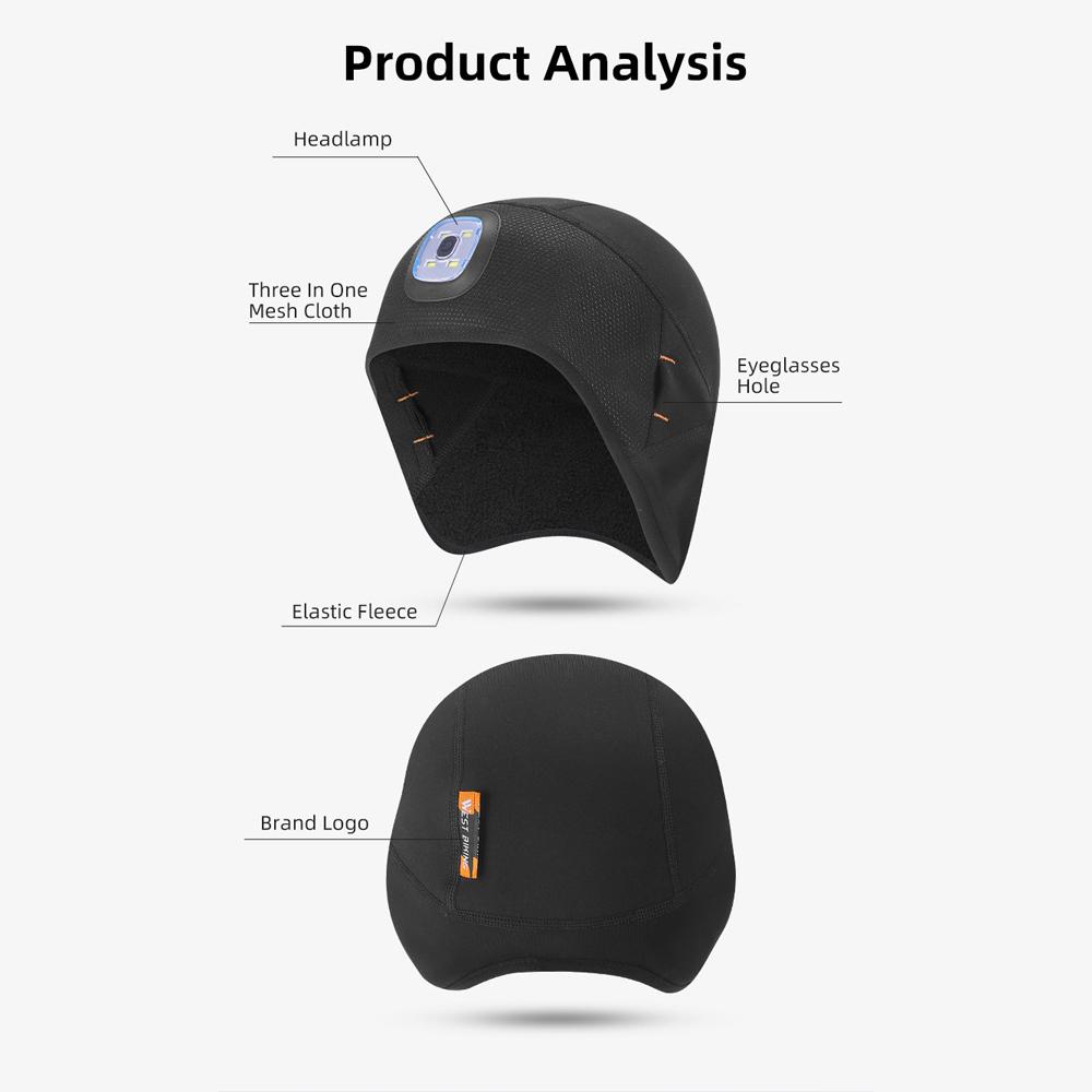 WEST BIKING Warm High Elasticity Hat with Light Outdoor Night Run Cap with Detachable Light Fishing Cycling Washable Hat