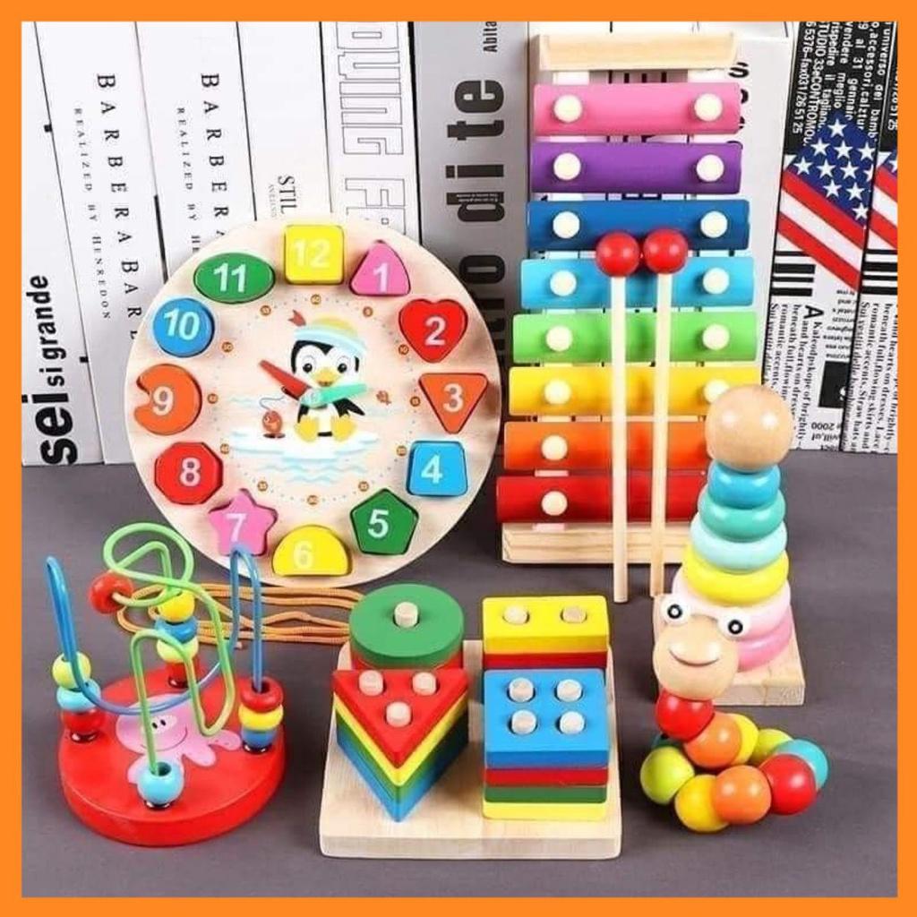 Combo 6 Món Đồ Chơi Bằng Gỗ Phát Triển Trí Tuệ, An Toàn Cho Bé