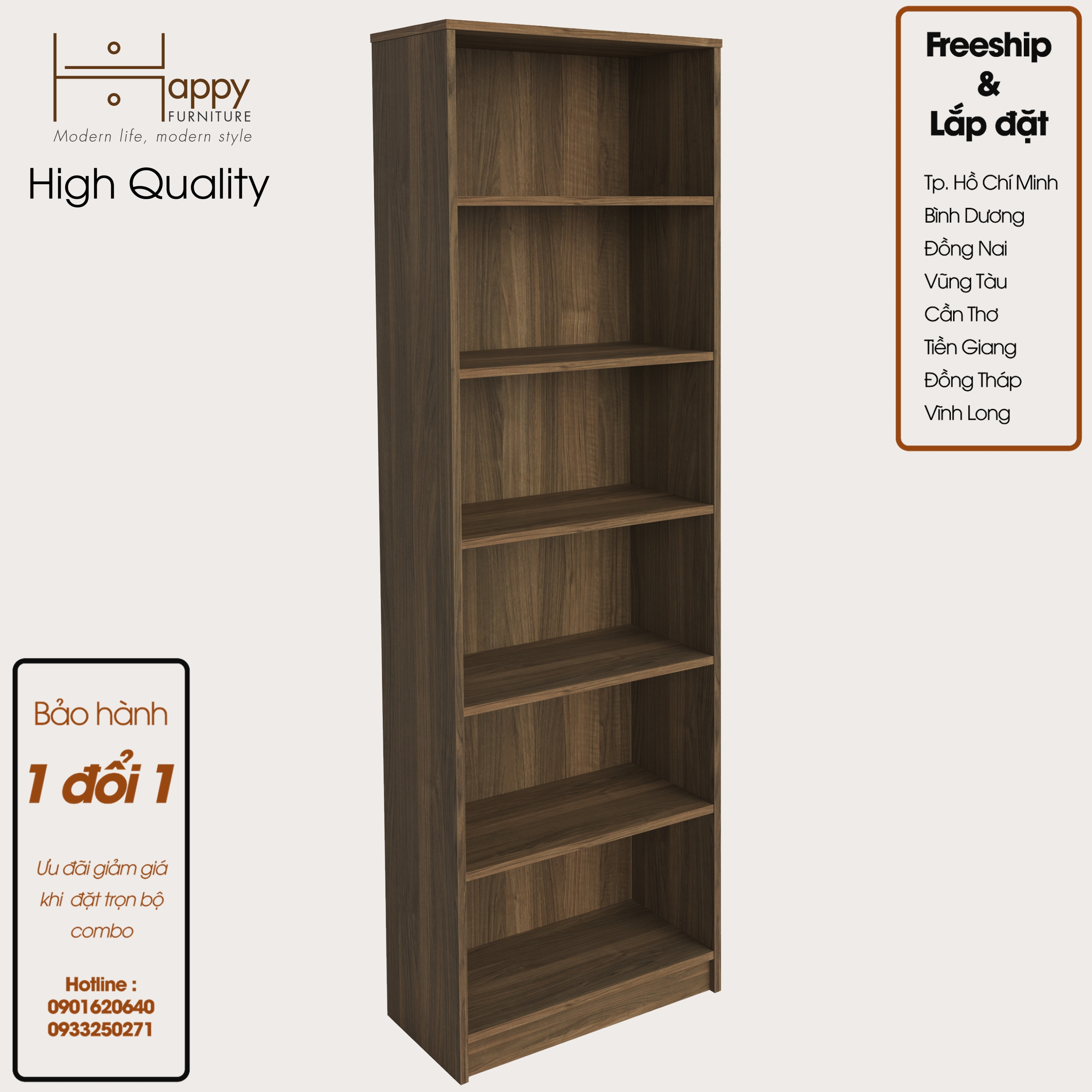 [Happy Home Furniture] CATY, kệ sách 6 tầng,  60cm x 28cm x 189cm (DxRxC), KSA_002