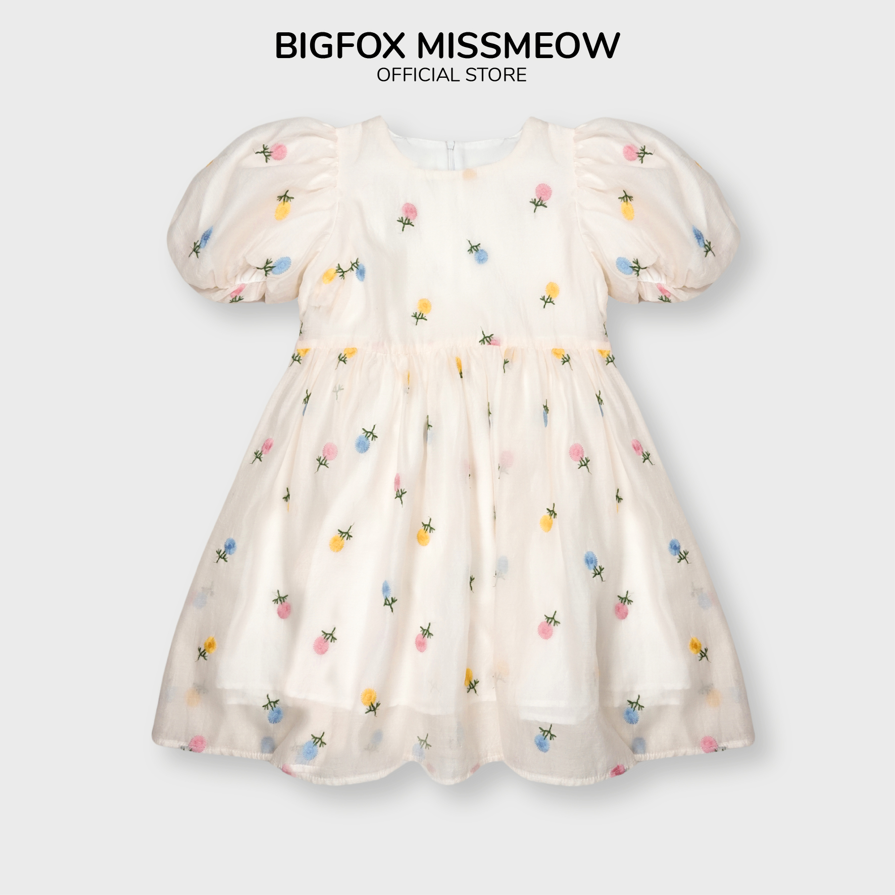 Váy cho bé gái dự tiệc Bigfox Miss Meow, đầm tiểu thư công chúa size đại màu trắng thêu hoa kiểu Hàn 7,9,11 tuổi 30kg
